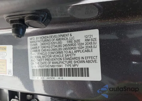 2021 Honda Passport 2Wd Ex-L from USA, damaged, VIN 5FNYF7H57MB015841